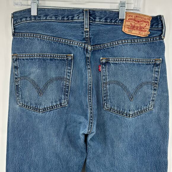 Vintage y2k Mens 34x36 distressed 501 levi's button fly medium blue denim jeans - Picture 8 of 11